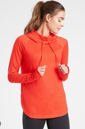 Athleta Untempo Hoodie Sweatshirt Damen Large rot Kapuze sportlich Daumenlöcher