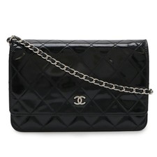 Chanel Matelasse Coco Chain Wallet Shoulder Bag Enamel Patent Leather Black r0_0