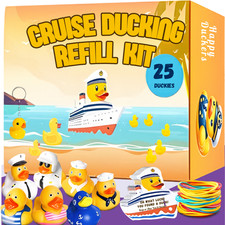 Cruise Ducking Kit 75pc Rubber Ducks w/ Duck Bag, Tags, Bands, Cards  App