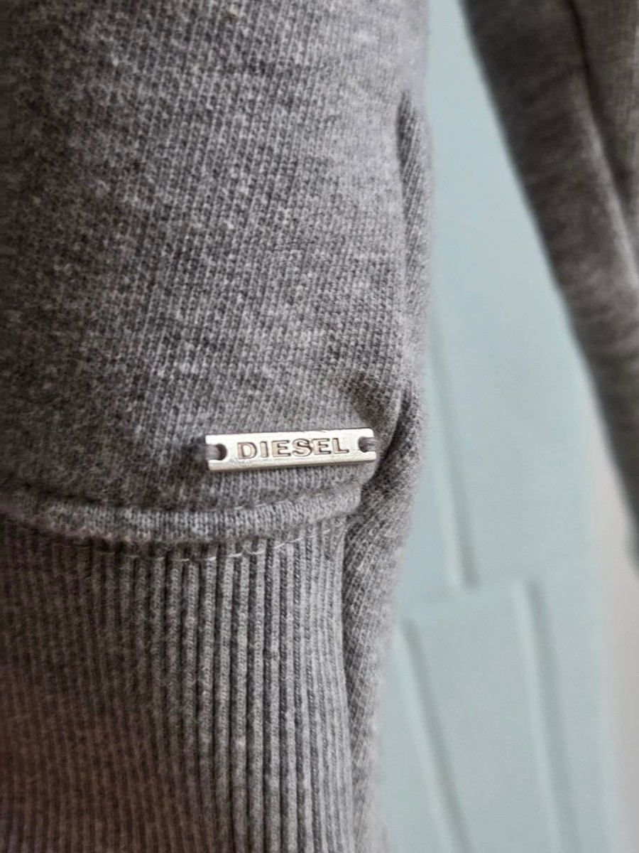 Vintage DIESEL Women's Grey Cropped Full Zip Sweatshirt Size M