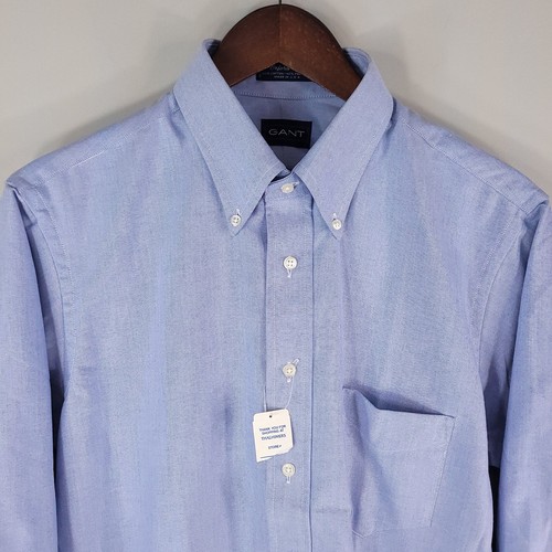 Vintage Gant Shirt Mens Large 16.5 34 Blue Oxford Club OCBD Union Made USA 70s - Picture 2 of 13