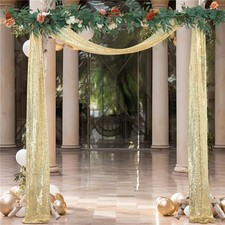Wedding Arch Draping Fabric 2 Panel 12 Inch x 20 FT Gold Sequin Curtain Decor