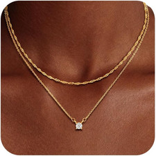 Layered Gold Necklace for Women Trendy 14K Gold Plated Heart CZ Pendant Layered
