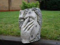 Large Unusual Rustic Heavy Cement Stone Girl Lady Bust Head Planter Pot Vase