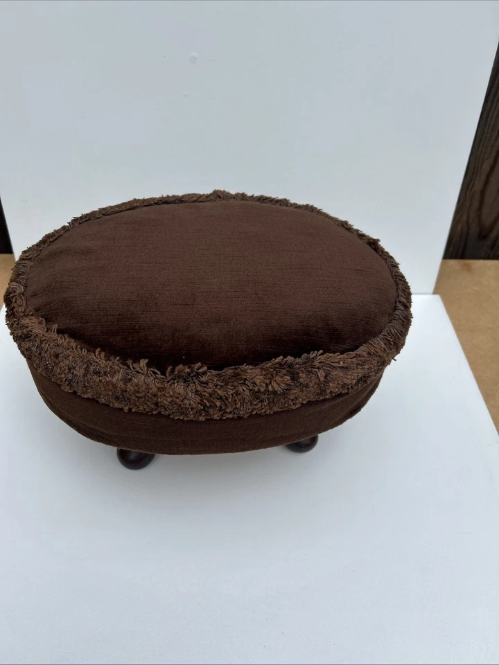 Vintage Small Brown Velvet Footstool. - Image 3 of 4