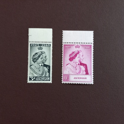ENGLISCHE KOLONIEN ASCENSION 1948/ SILVER WEDDING, SERIE DI 2 VAL. UNVOLLSTÄNDIG POSTFRISCH **
