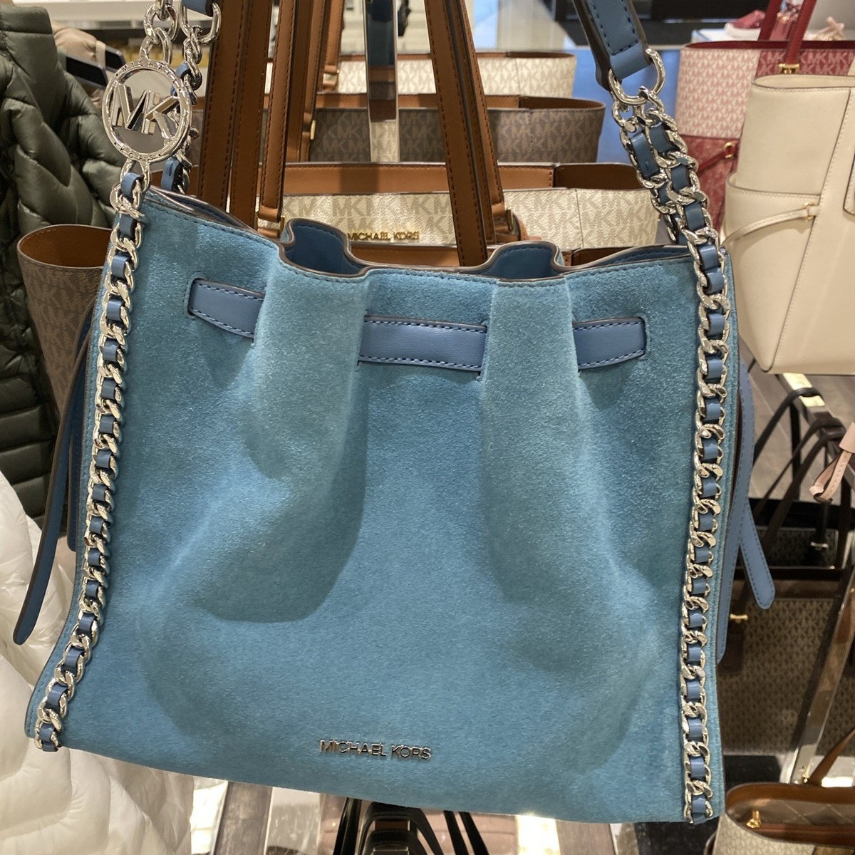 バッグ kg38 New Michael Kors Mina Large Suede Chain Shoulder Bag cornflower