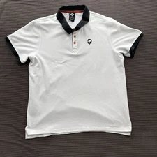 Outdoor Afro X REI Co-op Polo Shirt Men Large White Black Cotton Golf Tennis.