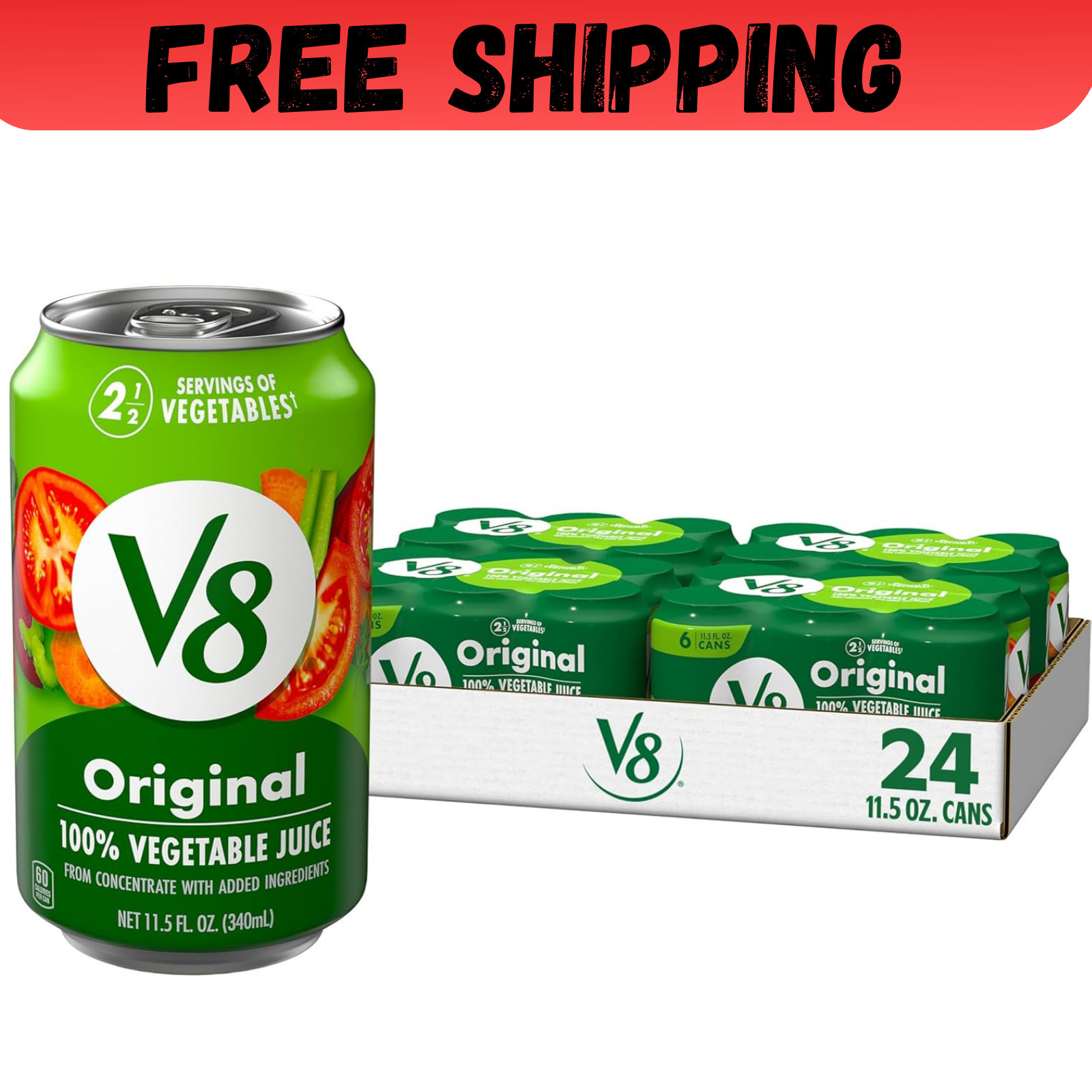 V8 Original 100% Vegetable Juice, 11.5 fl oz Can (24 Pack) 