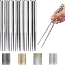 10 Pairs Reusable Chopsticks, Stainless Steel Metal Chop Sticks, Japanese Chines
