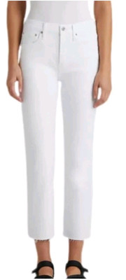 Edwin Jeans Women Size 31 Optic White Stretch Straight Leg Raw Hem High Rise NWT