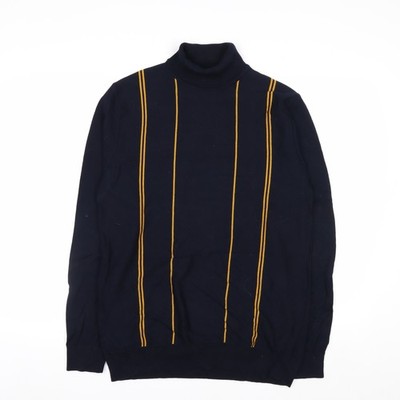Next Herren Strickpullover blau Rollkragen gestreift Größe M