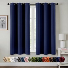 Navy Blue Blackout Curtains for Bedroom Living Room 63 Inches Long 2 Panels, The