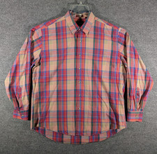 VTG Chaps Ralph Lauren Long Sleeve Button Shirt Red Beige Plaid 90s Men's Sz XL