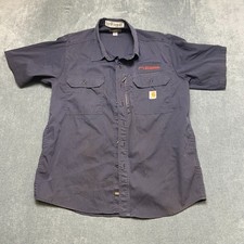 Carhartt Work Shirt Mens Large 396-20 Navy Blue Cotton Ripstop Short Sleeve