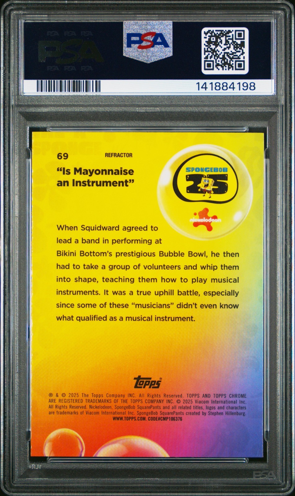 2025 Topps Chrome SpongeBob Mayonnaise An Instrument Refractor PSA 9 Low Pop view 2