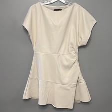 INA Ivory Color Faux Leather Mini Dress Side Zip Asymmetrical Cuts Large