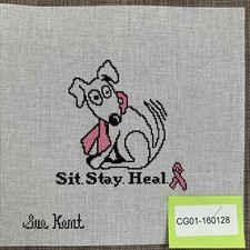 Handpainted Needlepoint Canvas  Sit. Stay. Heal. Dog   Read Description 