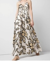 White House Black Market Satin Shirred Halter Maxi Dress Fiery Floral NWT 200 2