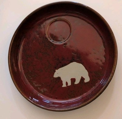 Vtg Dennis East DEI Stoneware Bear Chip Dip Bowl Red Marbled Serving Platter