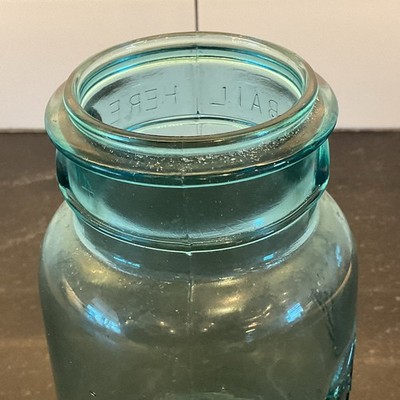 Vintage Ball Jar Blue Transparent No Lid - Large “BALL HERE” on