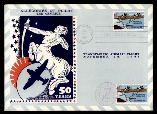 DR WHO 1985 FDC CHINA CLIPPER FIRST FLIGHT ANIV CAROL GORDEN CACHET M77137