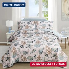 Beach Bedding King Size Lightweight Coastal Bedspreads Ocean Theme,3Pcs Conch Se