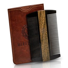 Premium Natural Ox horn and Sandalwood Beard Comb One Size, Brown Sleeve