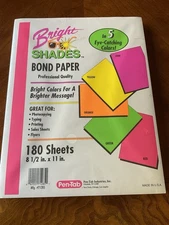 Pen-Tab Color Copy Print Paper 8.5X11" 180 Sheets 5 Bright Colors 