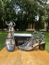 Valentino Garavani 60mm Rockstud Leather City Heels Sandals SZ 37 1/2 MSRP $1150