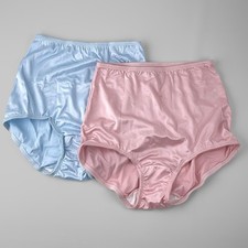 Vintage Nylon Satin Panties High Waisted Gusset M Pink Blue
