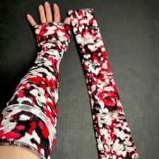 Mummy Costume Red Bandage Gloves Black Arm Warmers Zombie Bloody Blood Splatter