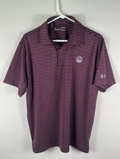 Under Armour Polo Shirt Men  s Golf Burgundy Striped Pease Size Large Heatgear