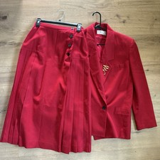 CHRISTIAN DIOR The Suit Vintage Womens Red Skirt Suit Blazer Set Size 10 Wool
