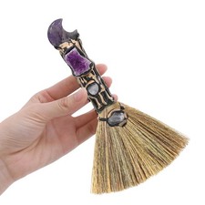 RENEMEGO Crystal Witch Altar Broom - Witchcraft Supplies with Moon Amethyst 