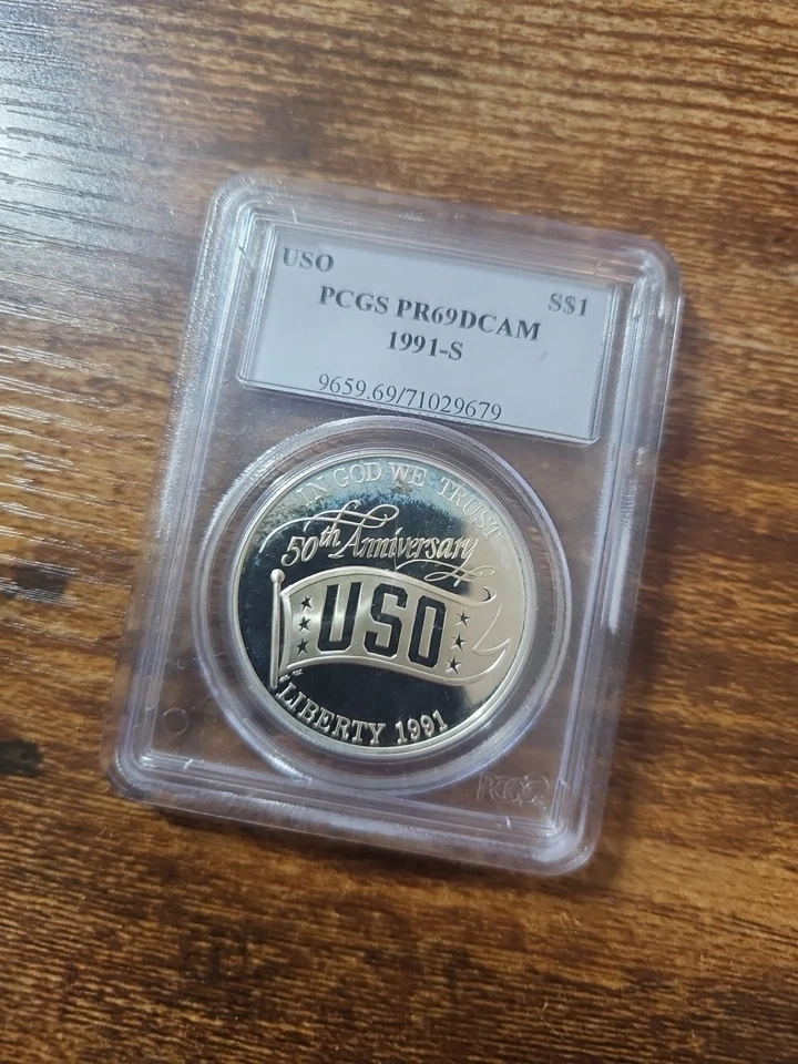 1991-S $1 Silver PCGS PF69 Deep Cameo USO Dollar 90% Coin 9659.69/71029679 - Image 3 of 4