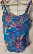 Sunsets Separates Women Sz 34DD Tankini Swim Top Vibrant Blue Pink