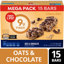 Fiber One Chewy Bars, Oats  Chocolate, Fiber Snacks, Mega Pack, 15 ct