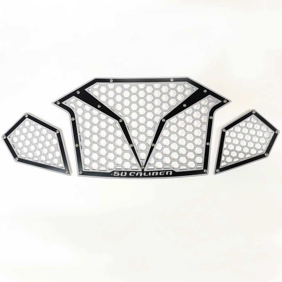 3 Piece CNC Laser Cut Steel Front Grille Polaris RZR PRO R Turbo White / Black - Image 3 of 4