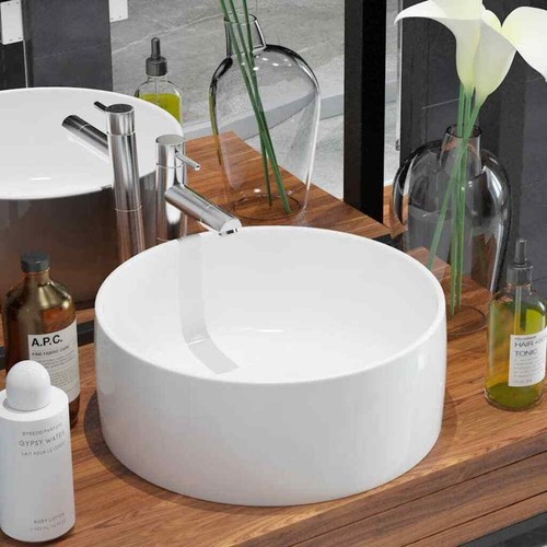 Haus / Hotel Waschtisch Keramik Waschschale Waschbecken Rund Weiß 40 x 15cm S7D4