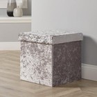Folding Ottoman Chest Silver Ice Velvet Fabric Sturdy Storage Space Saving Box