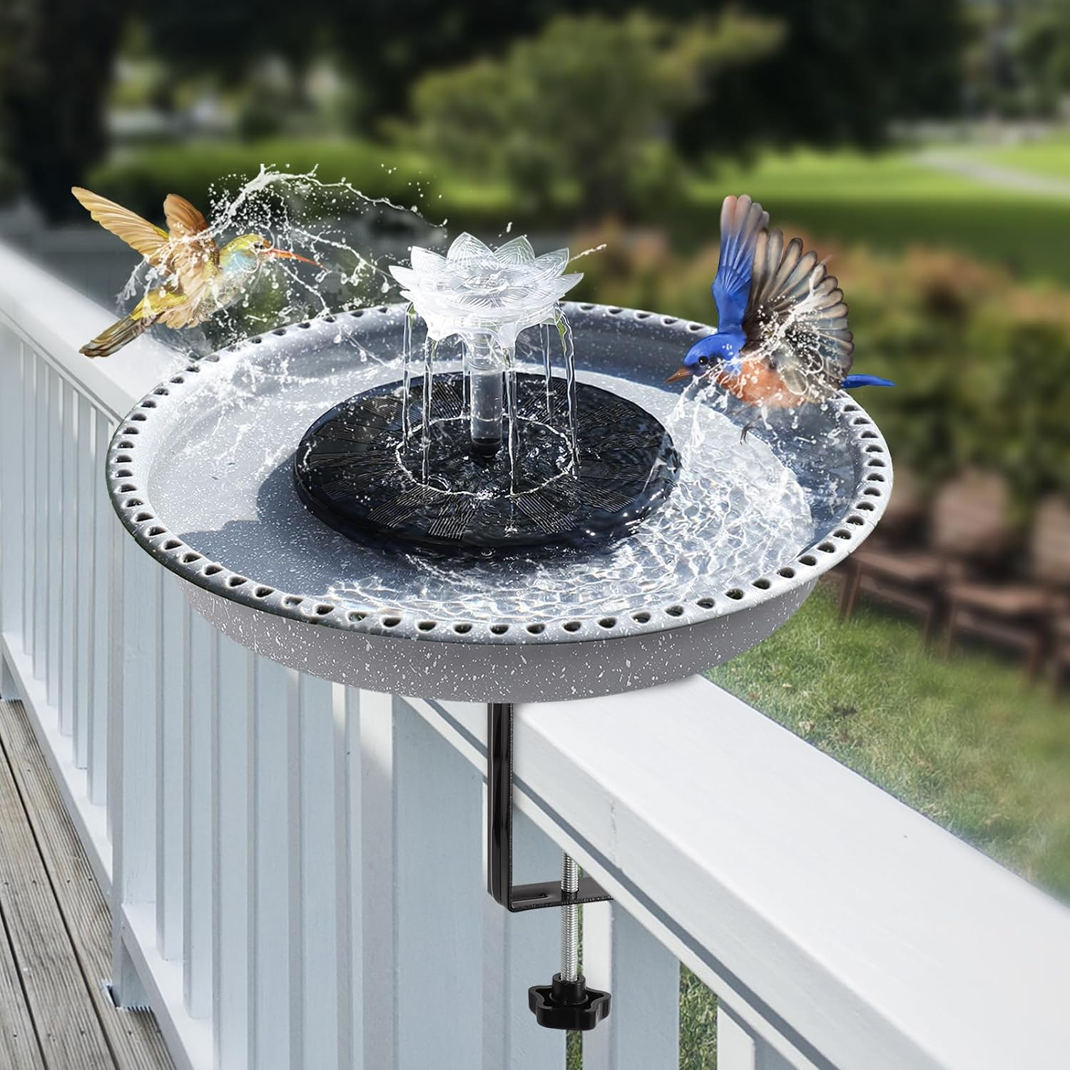 Deck Mounted Bird Bath,Solar Bird Bath Fountains for Hummingbirds,Adjustable