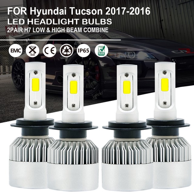 4pcs Car LED Headlight Bulbs Kit H7 High Low Beam For Hyundai Tucson 20172016 eBay