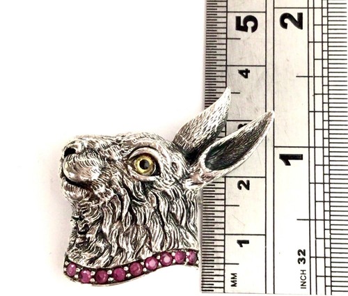Antique Victorian style Sterling Silver Ruby Hare animal Brooch Pin Necklace - Picture 6 of 12