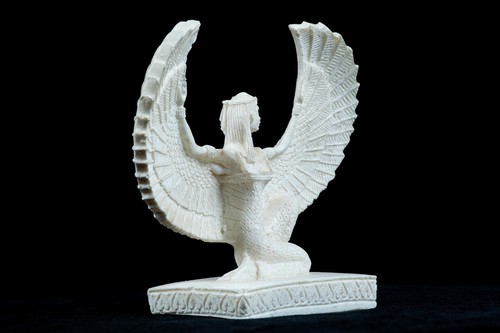 EINZIGARTIGE ÄGYPTISCHE STATUE GÖTTIN Isis geflügelt weiß aus Stein handgefertigt - Bild 2 von 4