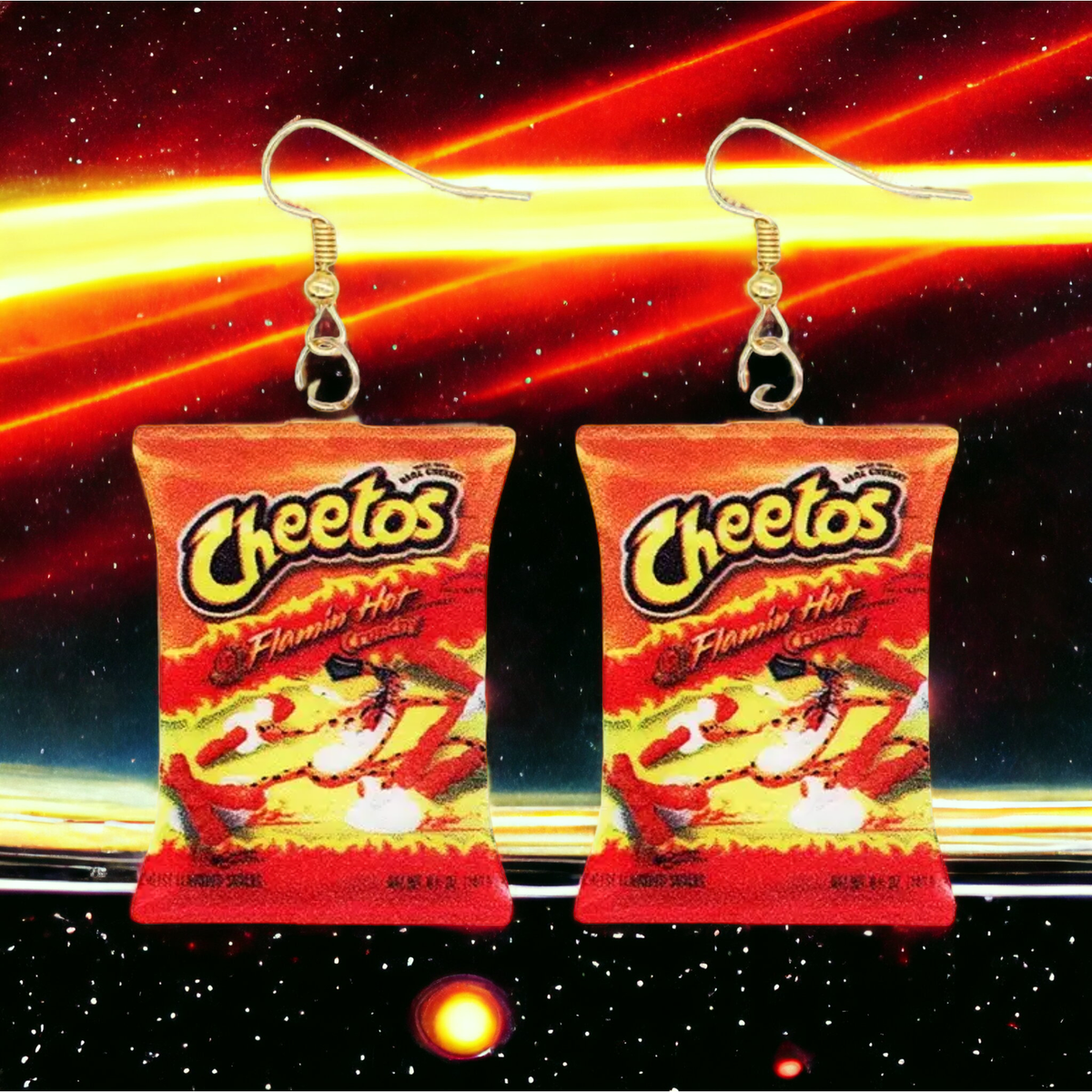 Flaming Hot Cheetos Novelty Earrings Snack Funny Gift Lightweight