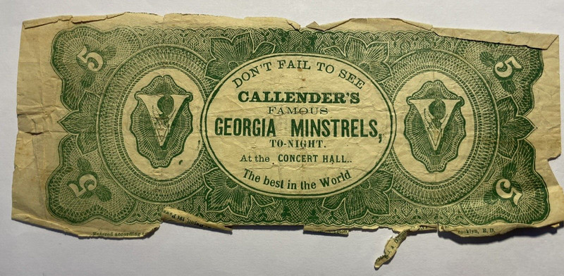 Antique 1800s Callender's Georgia Minstrels Ticket