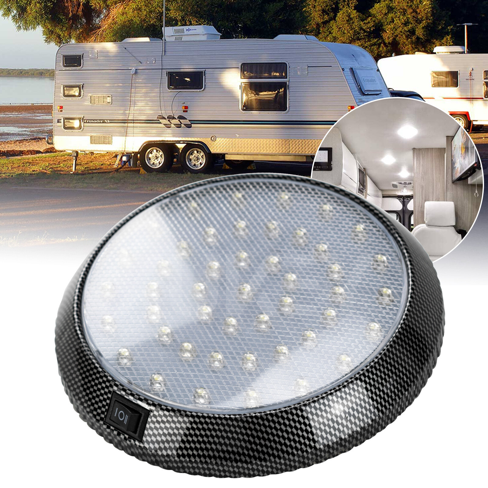 RV Interior LED Lights 12V Switched Ceiling Round Light Fixture Camper