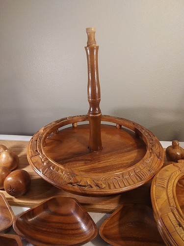 Vintage monkey pod Water Buffalo 3 Tier Lazy Susan Wooden Teak - Picture 16 of 20
