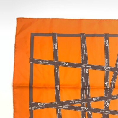 Hermes Scarf Bolduc au Carre 90 cm Silk Orange Carre ribbon 35 w